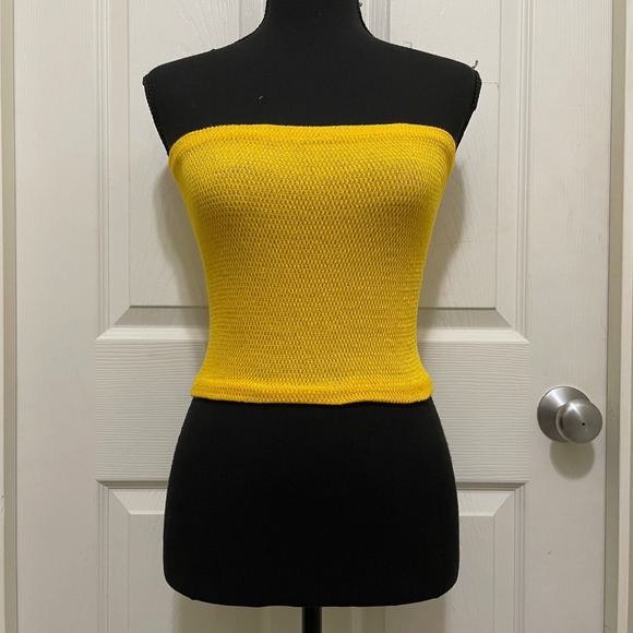 Vintage 80s 90s Tube Top Strapless Bandeau Yellow Stretchy One Size Y2K Summer - Picture 1 of 5